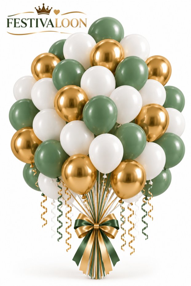 Set of 20 Eucalyptus White, Chrome, and Gold Balloons for Birthdays, Celebrations, Engagements, Weddings, Parties, and Event Decorations