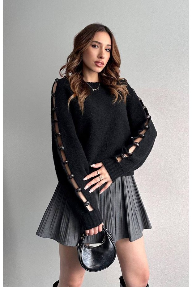 Women's Wool Blend, Elbow-Length, Sleeve Detail, Stylish Knit Sweater Suitable for Everyday Wear
