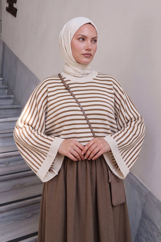Striped Casual Knit Sweater T2623 - CREAM