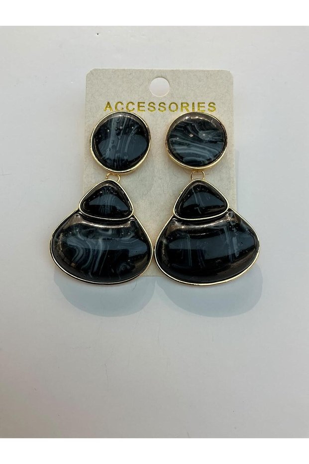 Marble Patterned Earring Set, Black