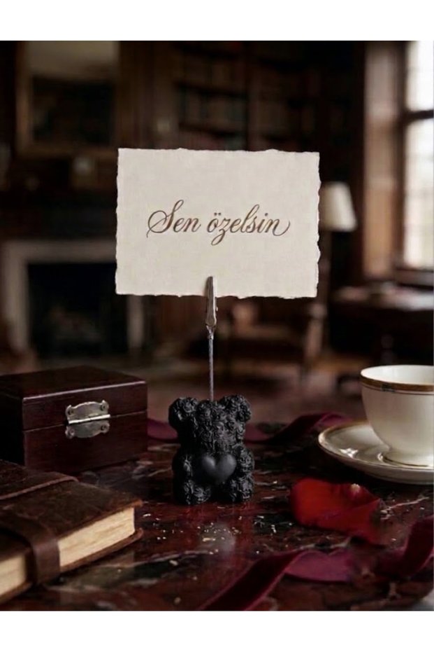 Cute Teddy Rose Bear Note and Photo Holder—Handmade from Concrete