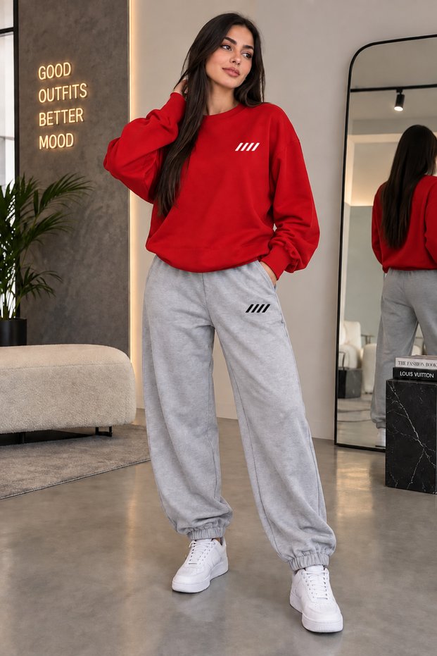 ZERO-NECK BRUSHED INSIDE CHARDON TRACKSUIT, SEASONAL, 4-STRIPE PRINT, WOMEN'S/MEN'S UNISEX STYLE