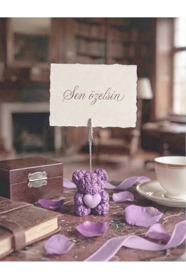 Cute Teddy Rose Bear Note and Photo Holder—Handmade from Concrete