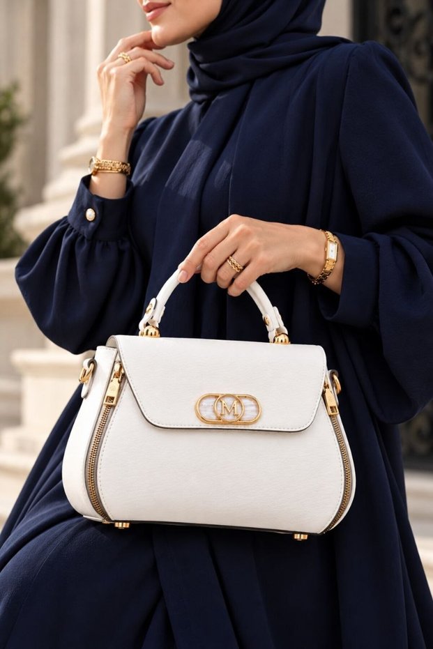 Women's 3-compartment Clutch Bag and Shoulder Bag, white