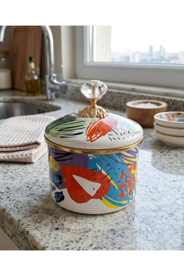 9 CM SMALL ENAMEL JAR & SUGAR BOWL