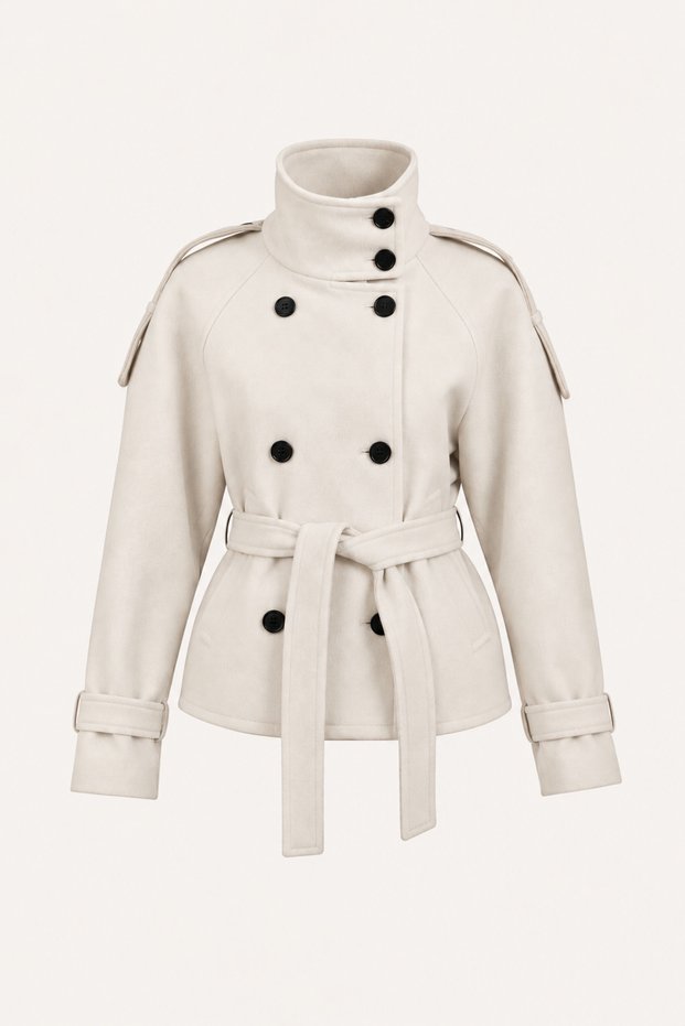 BSK MOCK NECK THICK STONE-EMBELLISHED METLON COAT