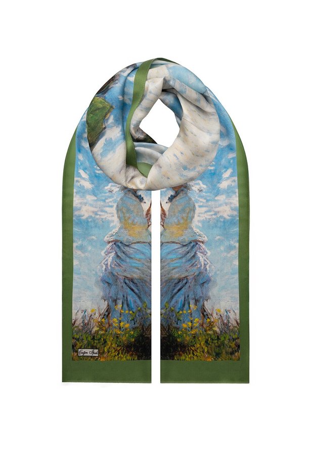 "Girl with an Umbrella" Patterned Silk Scarf DG9951-ORJ