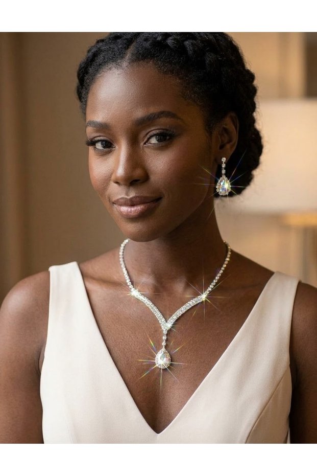 Valide Sultan Necklace and Earrings with Crystal Drops