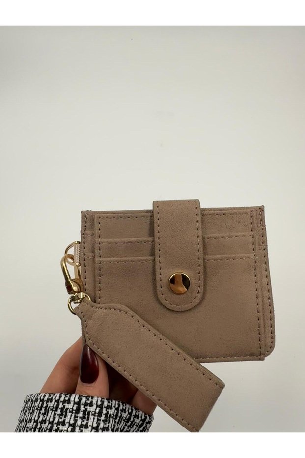 Women's Suede Keychain Wallet with Detailed Design