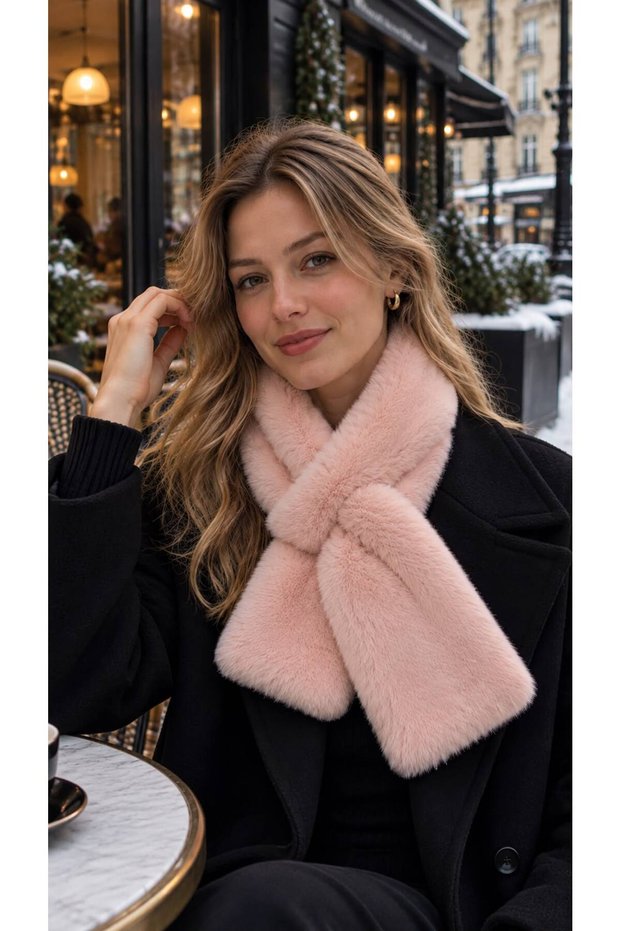 Pudra Premium Soft-Textured Plush Women's Neck Warmer with an Open-Front Design