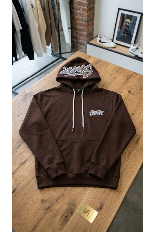 Unisex Oversized Hooded Printed Three-Ply Sweatshirt - Street Style
