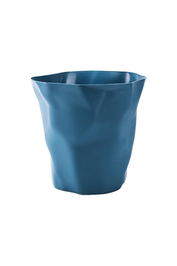 سلة مهملات بلاستيكية بدون غطاء، سلة نفايات غير منتظمة الشكل، سلة إعادة تدوير الورق، سلة قمامة بيضاء (أزرق)