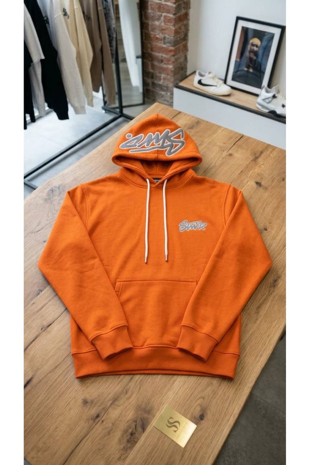 Unisex Oversized Hooded Printed Three-Ply Sweatshirt - Street Style