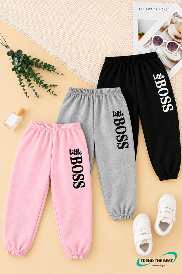 Winter, Spring, and Autumn Elastic-Leg Sweatpants Set in Black, Pink, and Gray (3-Piece)