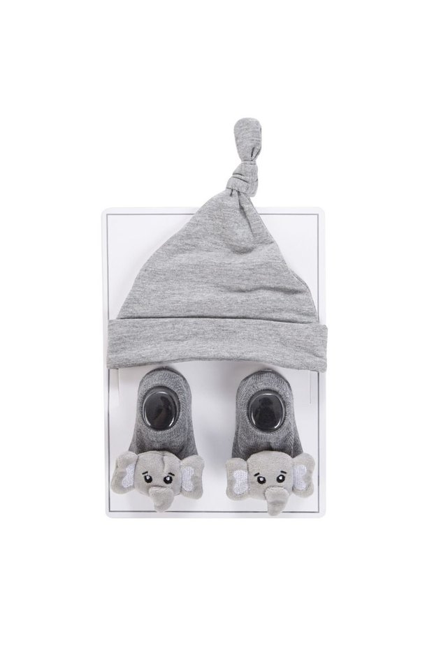 Little Champ Baby Knot Hat & Elephant Socks Set - Gray – Grey