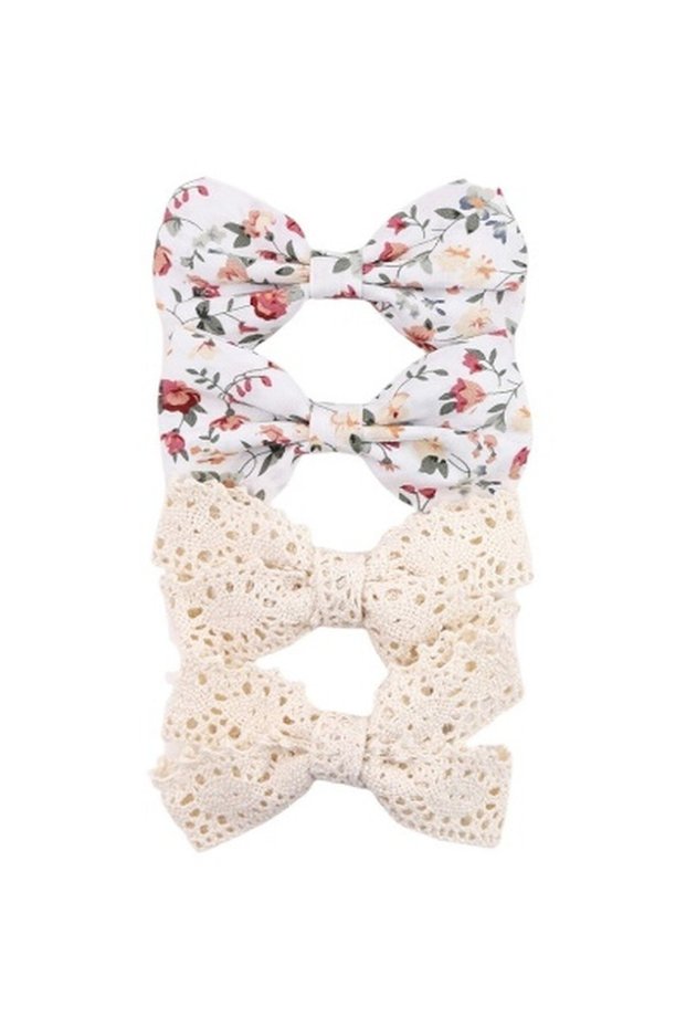 Rana Ribbon Bow Clip Set For Babies and Girls - Beige & Multicolor