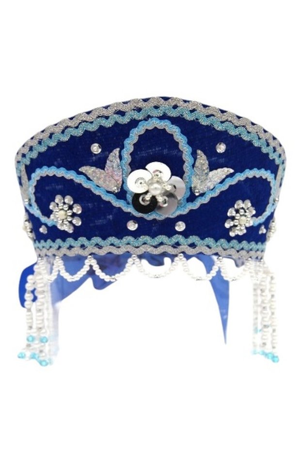 Women's Traditional Headdress Kokoshnik - Blue with White beads