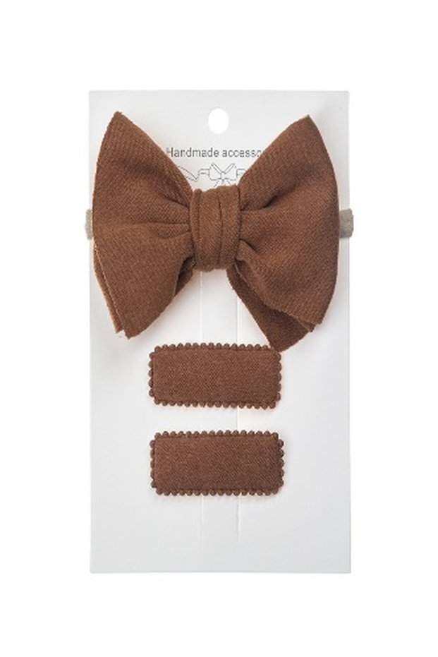 Dianna Ribbon Bow Headband Set with Clips For Babies and Girls - Dark Brown