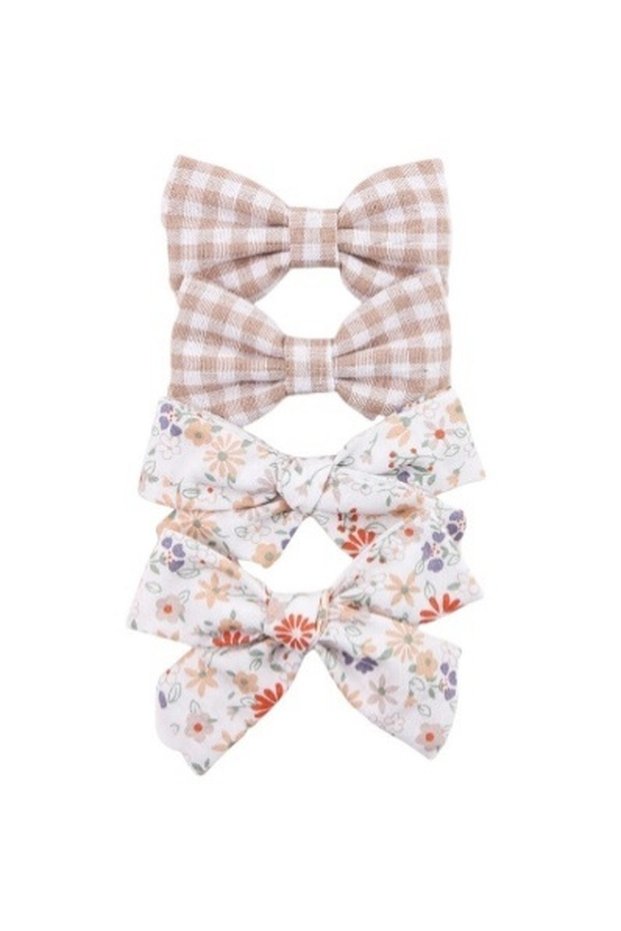 Rana Ribbon Bow Clip Set For Babies and Girls - Brown & Beige