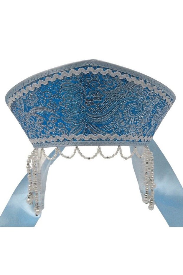Women's Traditional Headdress Kokoshnik - Light Blue with White