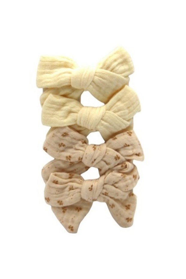 Adella Ribbon Bow Clip Set For Babies and Girls - Cream & Beige