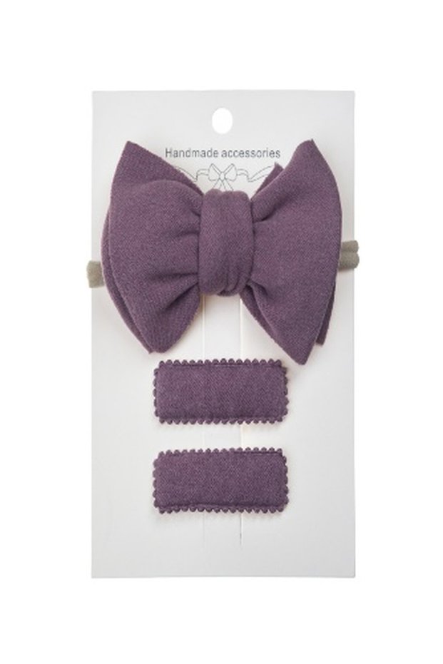 Dianna Ribbon Bow Headband Set with Clips For Babies and Girls - Purple