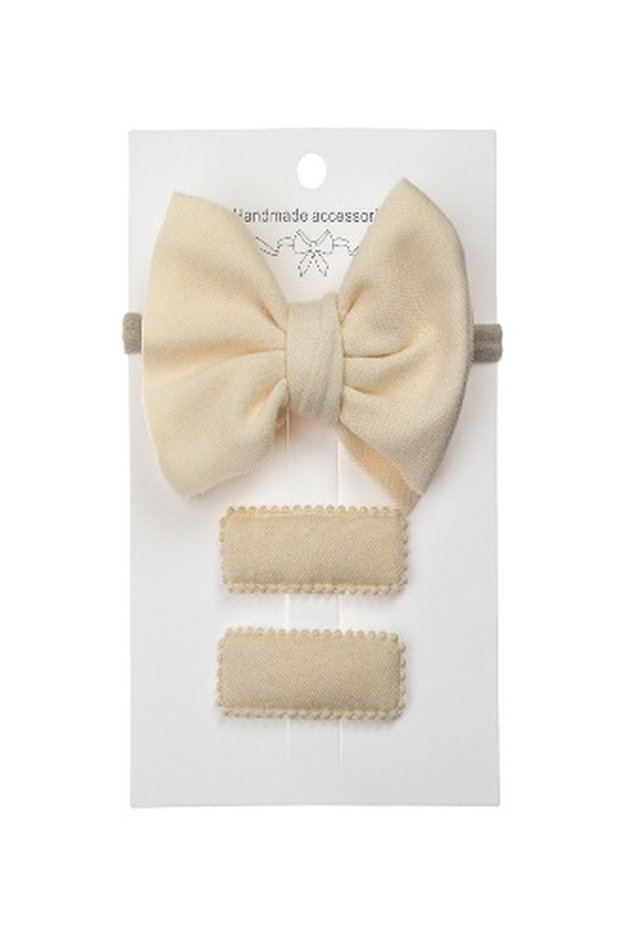 Dianna Ribbon Bow Headband Set with Clips For Babies and Girls - Cream
