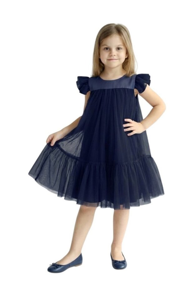 Pleated Semi Casual Dress Navy Blue