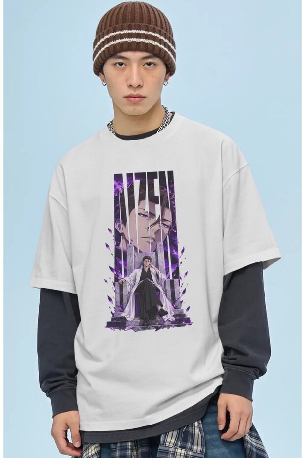 Unisex Oversized Sōsuke Aizen (Sousuke Aizen) Bleach Anime Character Pre-Printed Premium T-Shirt