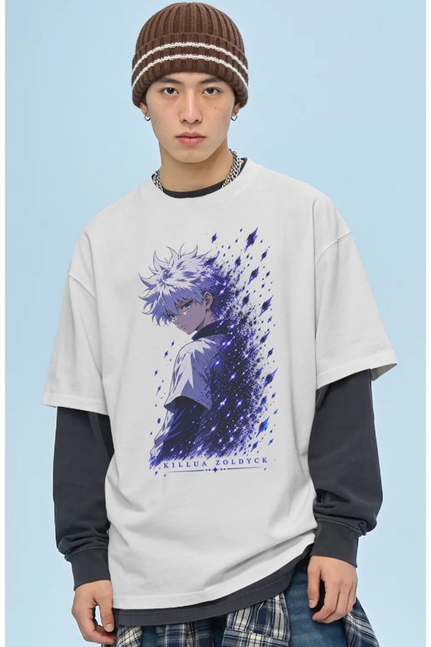 Unisex Oversized Killua Zoldyck Hunter X Hunter Anime Character Pre-Printed Premium T-Shirt