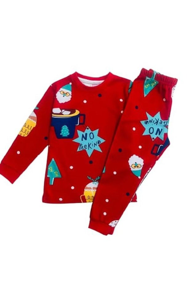 Boys' 100% Cotton New Year's-Themed Crew Neck Long-Sleeve Pajama Set