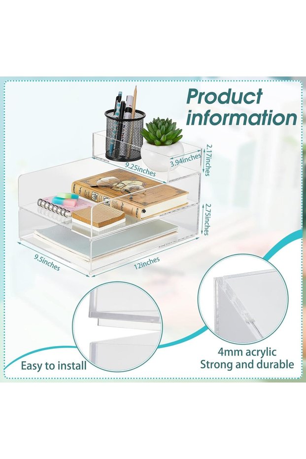 Stackable Acrylic Paper Tray Clear Desk Organizer Letter Size File Office Document