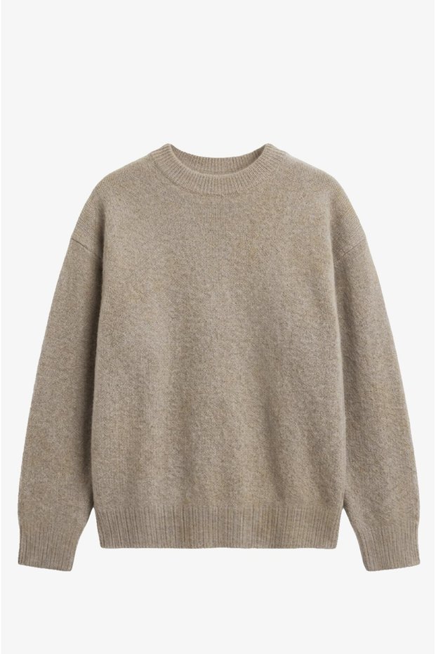 Beige Melange Nara Crew-Neck Soft Sweater