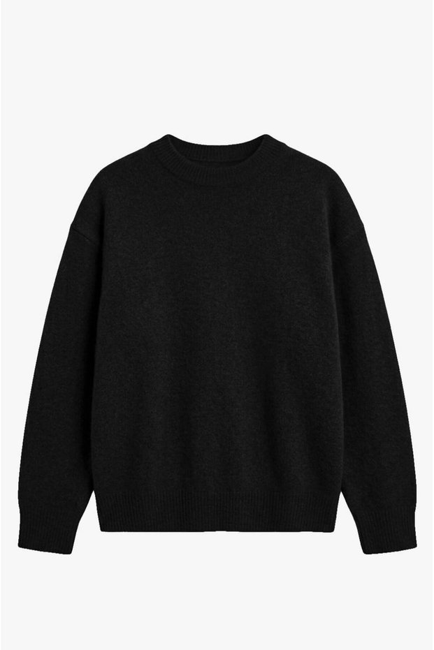 Black Nara Crew Neck Soft Sweater