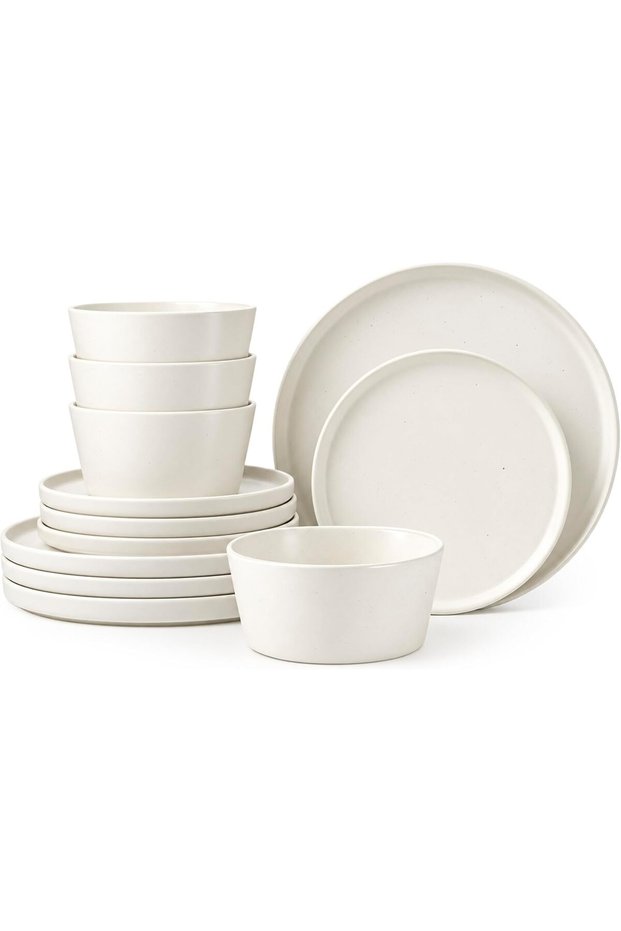 WOLA 12-Piece Off-White Stoneware Dinner Set for 4