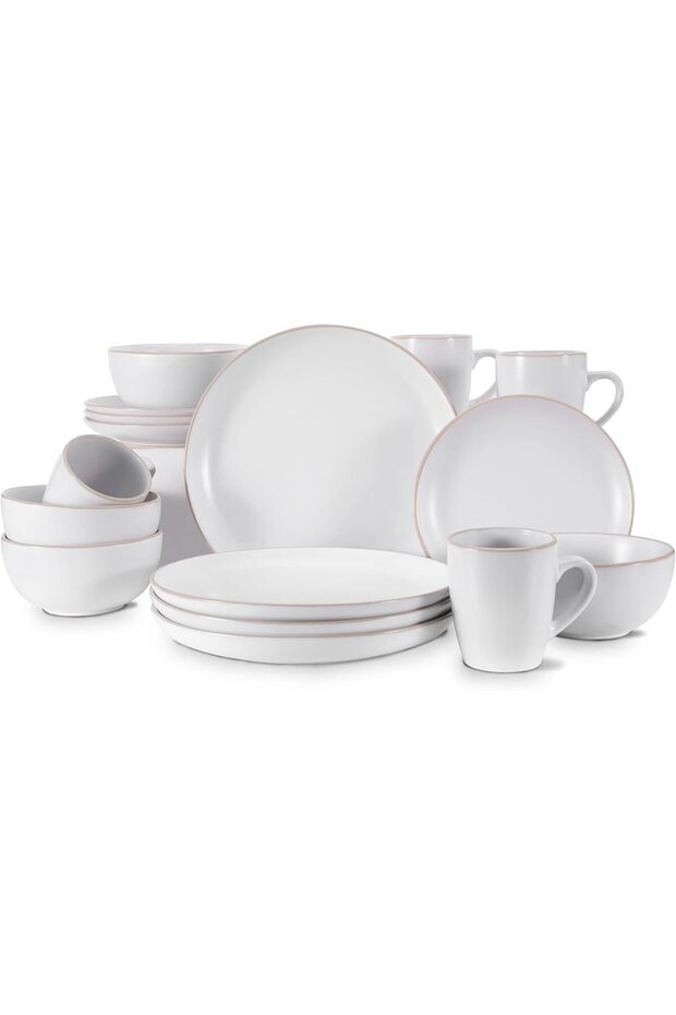 Dinnerware Set,16 Piece White Round A grade Stoneware Dinnerware Set for 4, Kitchen Plates And