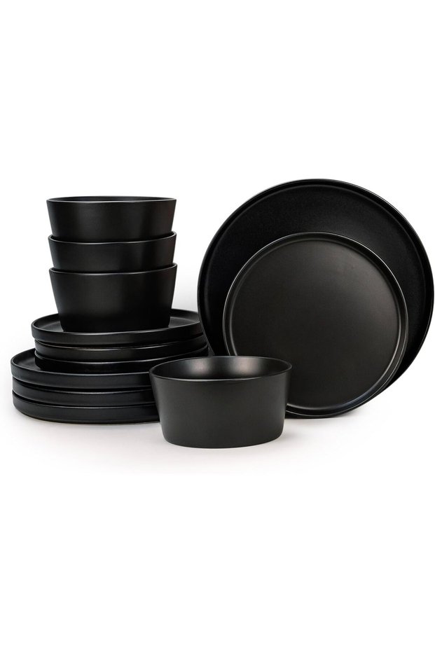 BOLA 12-Piece Black Stoneware Dinner Set for 4