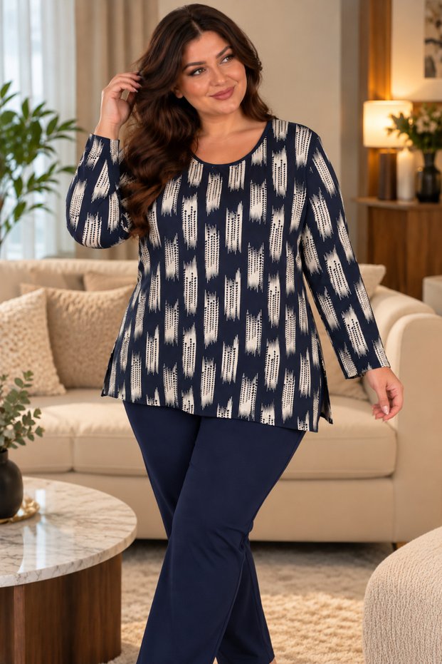Stretch Fabric Viscose Blouse – Style and Comfort - Plus Size - Patterned