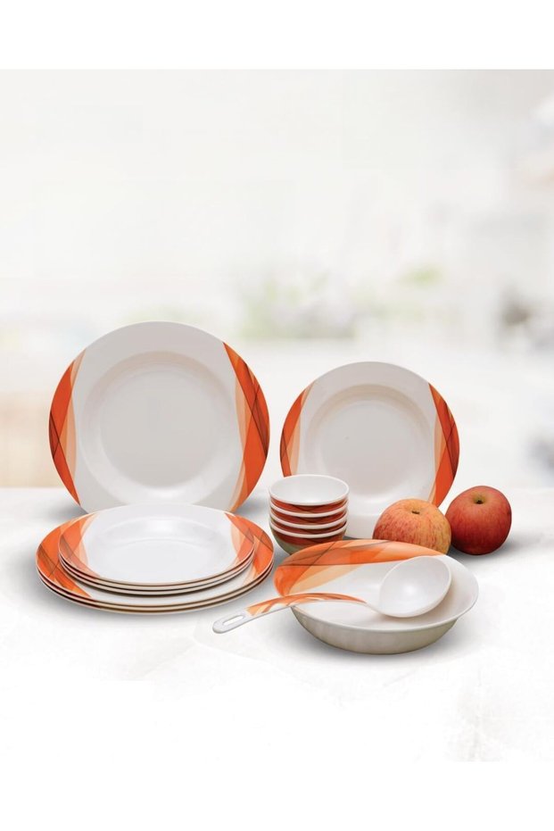 DC2151 Ocean Melamine Ware Dinner Set 14-Pieces, White/Orange