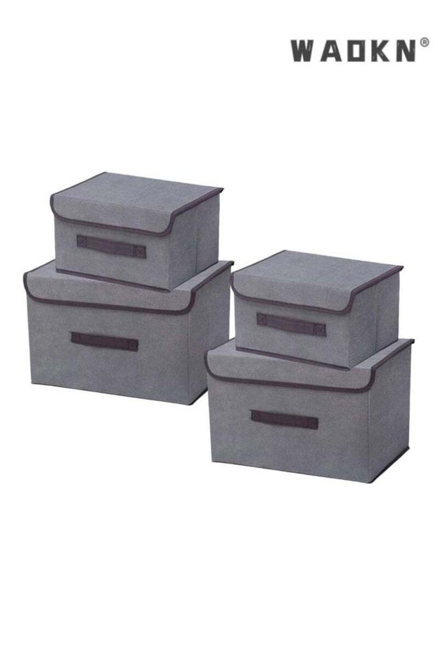 WAOKN 4Pack Fabric Storage Bins with Lid,Foldable Closet Storage Boxes for Shelves