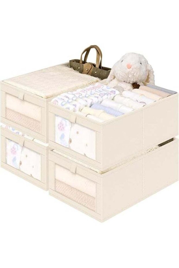 DUNISO 4 Pcs Foldable Closet Storage Organizer，Visible Wardrobe Drawer Organizers，Washable Clothes