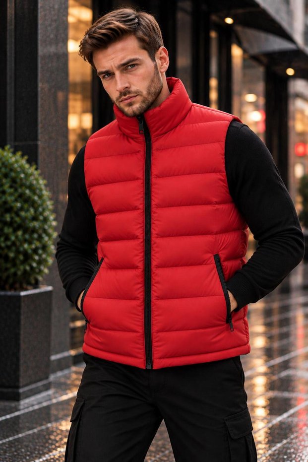 Men's Puffer Vest: New Season, Mock Neck, Quilted, Zippered Pocket, True to Size Fit, Casual, Sporty, Winter Vest
