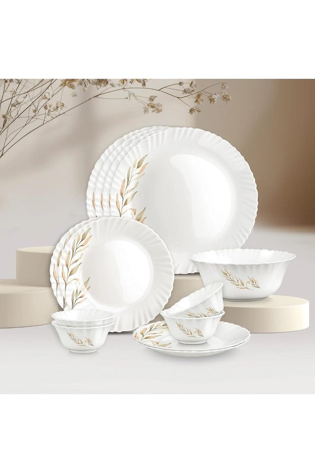 by Milton Opalware Aurelia Selene Dinner Set of 13 | Serving for 4