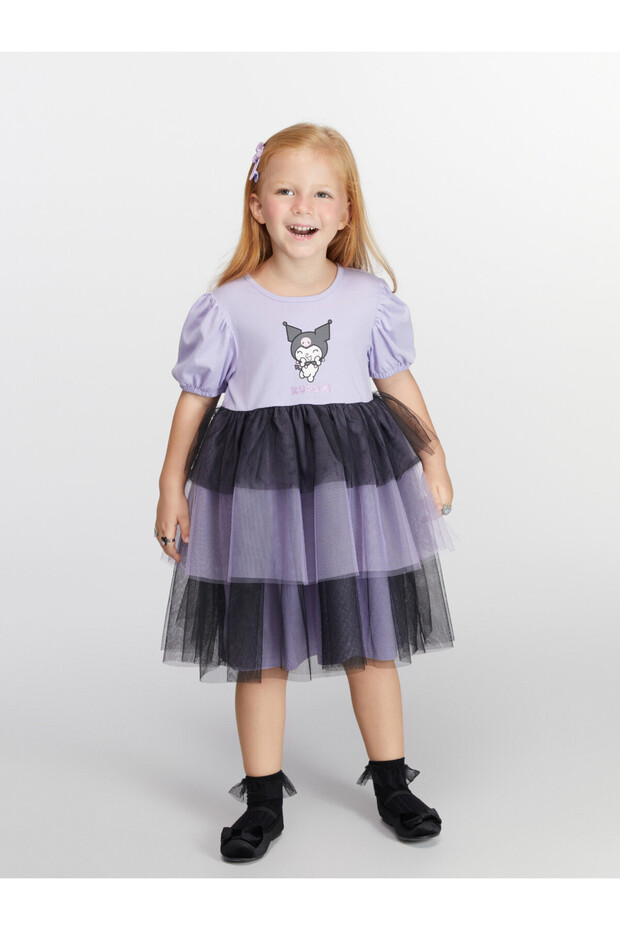 Balloon Sleeve Kuromi Printed Girl's Dress