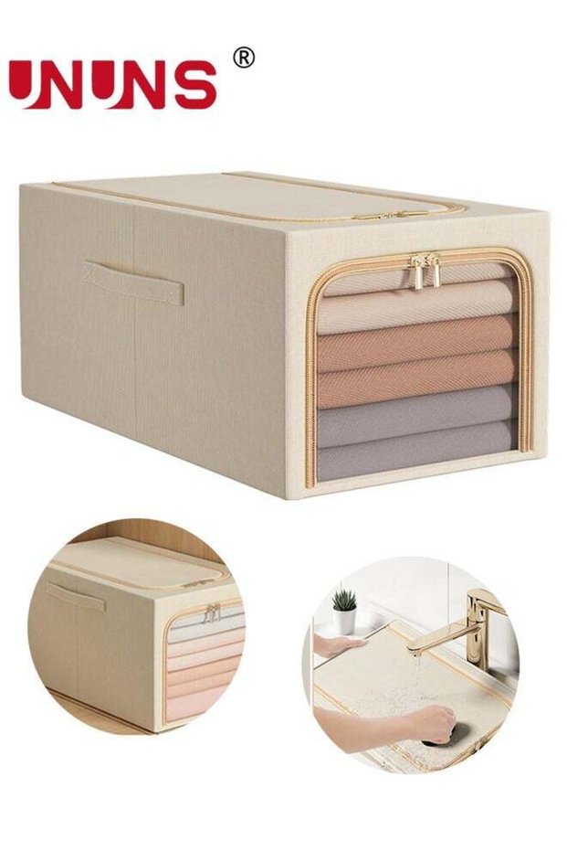UNUNS Foldable Clothes Box,Oxford Fabric Closet Organizer Bag Set With Carry Handles And Clear