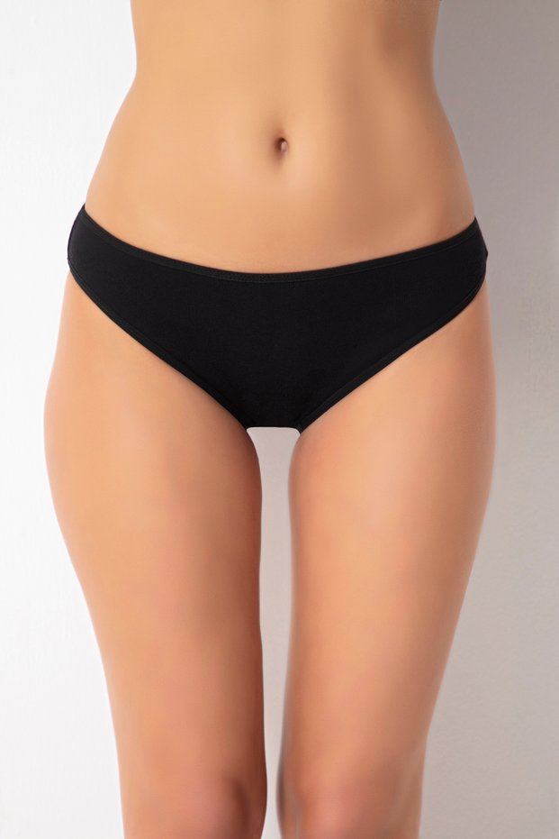 6-Pack, Black - 100% Cotton Jersey Rib Knit Bikini Bottoms - 230-6