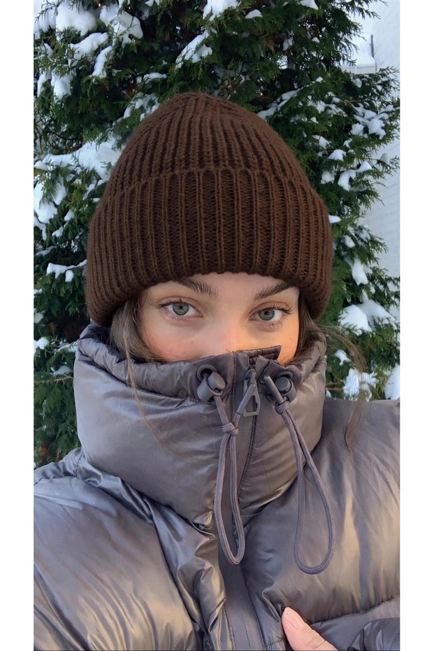 Acı Kahve Unisex Fold-Over Knit Beanie