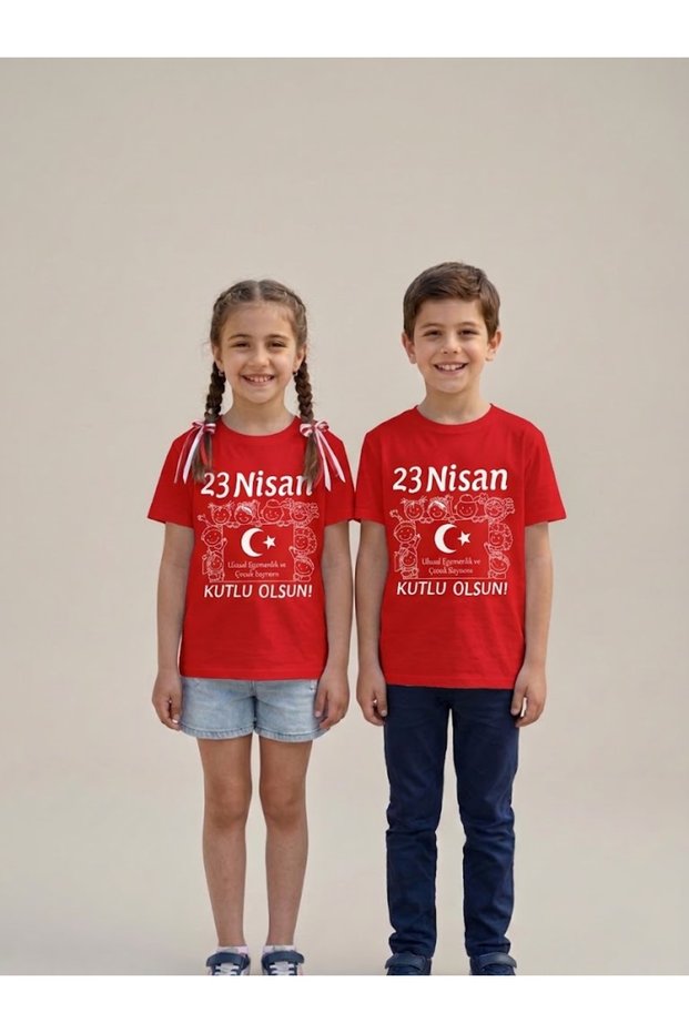 White Unisex Children's T-Shirt with a "April 23 National Sovereignty and Children's Day" Print