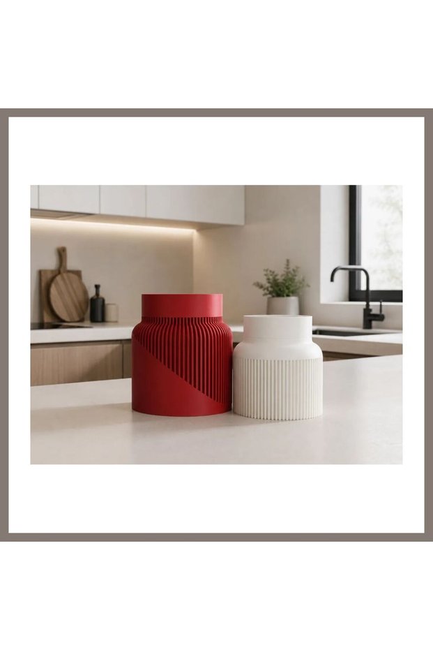 3D-Printed Pair of Jars with Lids, Decorative Kitchen Storage Containers with Grooved Wave Pattern, 9 RNS