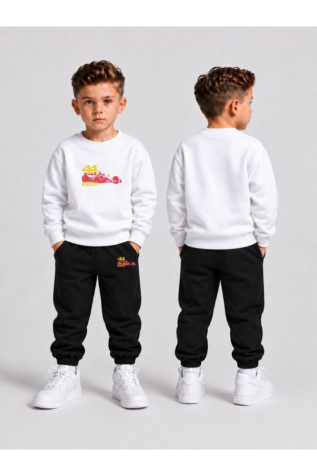 Children's Printed Winter Sweatsuit Top and Bottom Set: 3-Ply Brushed Inside Crew Neck Sweatshirt and Cotton Pants Set